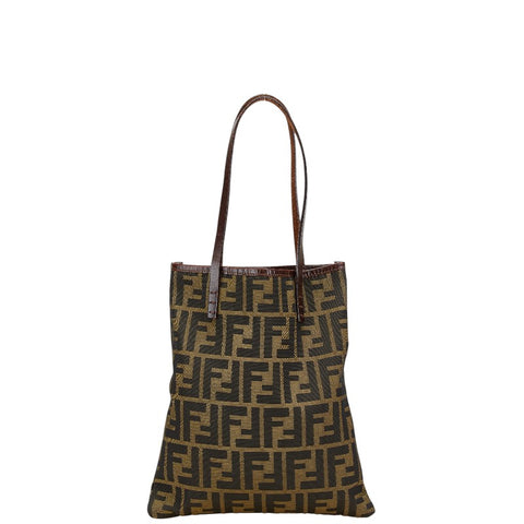 フェンディ ズッカ トートバッグ ハンドバッグ カーキ ブラウン キャンバス レザー レディース FENDI 【中古】