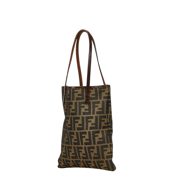 フェンディ ズッカ トートバッグ ハンドバッグ カーキ ブラウン キャンバス レザー レディース FENDI 【中古】