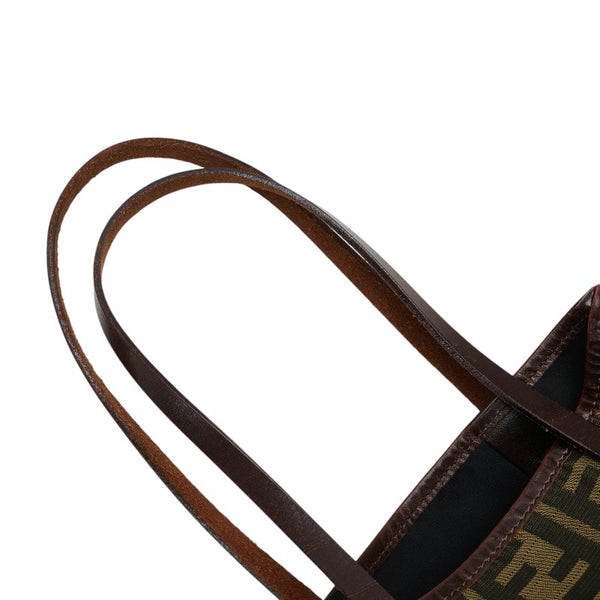 フェンディ ズッカ トートバッグ ハンドバッグ カーキ ブラウン キャンバス レザー レディース FENDI 【中古】
