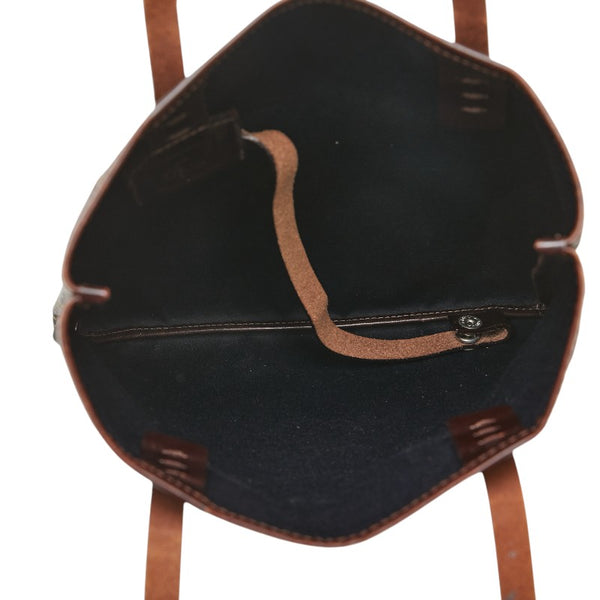 フェンディ ズッカ トートバッグ ハンドバッグ カーキ ブラウン キャンバス レザー レディース FENDI 【中古】