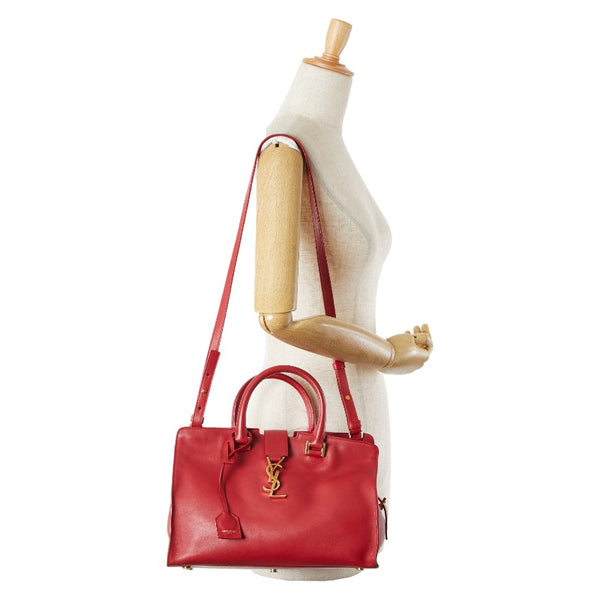 サンローラン ベイビーカバス ハンドバッグ ショルダーバッグ 2WAY 394461 レッド レザー レディース SAINT LAURENT 【中古】