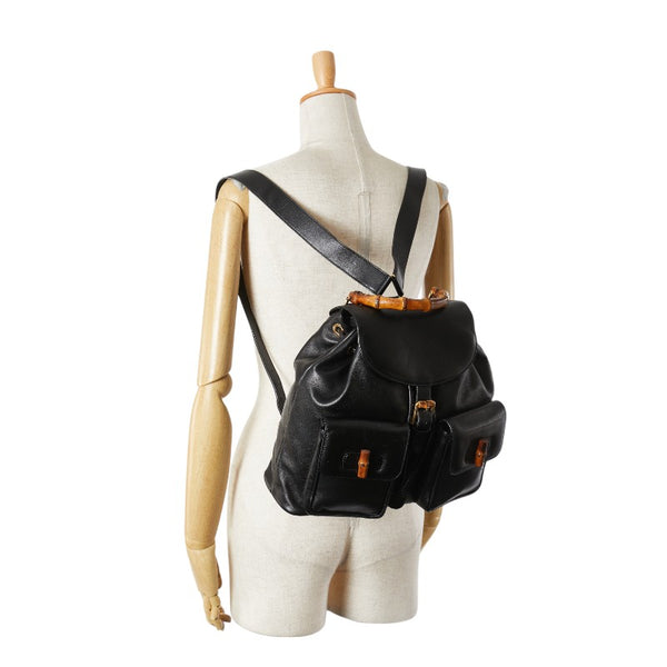 グッチ バンブー リュック バックパック 003 1998 ブラック レザー レディース GUCCI 【中古】