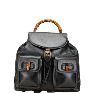 グッチ バンブー リュック バックパック 003 1998 ブラック レザー レディース GUCCI 【中古】