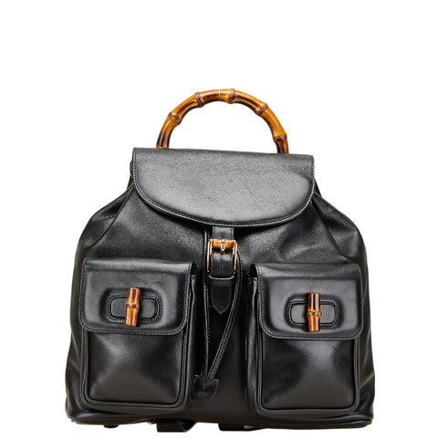 グッチ バンブー リュック バックパック 003 1998 ブラック レザー レディース GUCCI 【中古】
