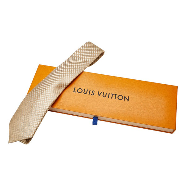 ルイ ヴィトン マイクロ ダミエ クラヴァット ネクタイ ベージュ ゴールド シルク メンズ LOUIS VUITTON 【中古】