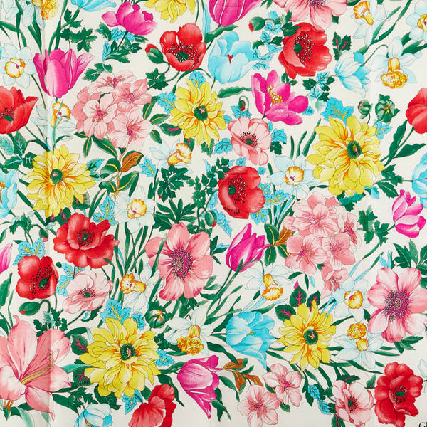 グッチ フローラ スカーフ ワインレッド マルチカラー シルク レディース GUCCI 【中古】