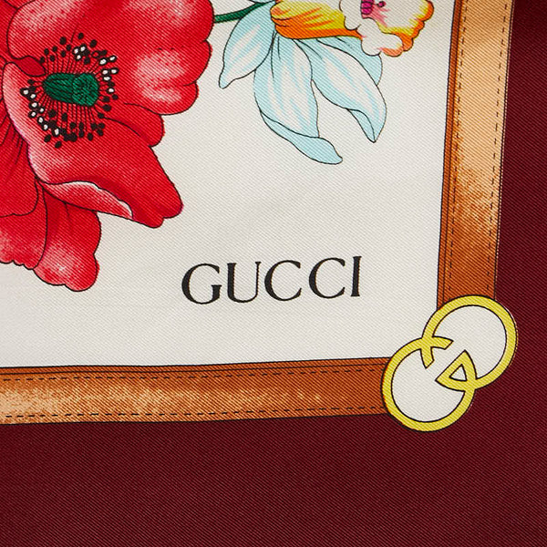 グッチ フローラ スカーフ ワインレッド マルチカラー シルク レディース GUCCI 【中古】