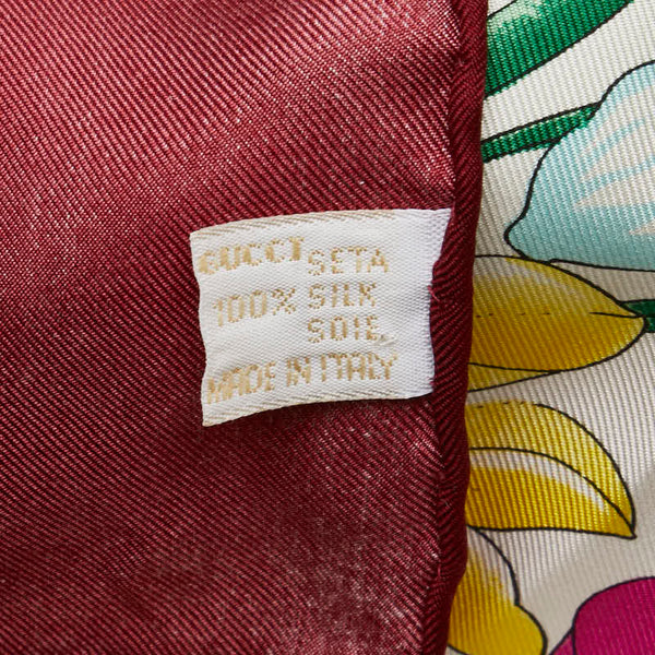 グッチ フローラ スカーフ ワインレッド マルチカラー シルク レディース GUCCI 【中古】