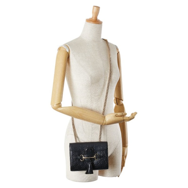 グッチ グッチシマ エミリー ホースビット 斜め掛け チェーン ショルダーバッグ 369622 ブラック レザー レディース GUCCI 【中古】