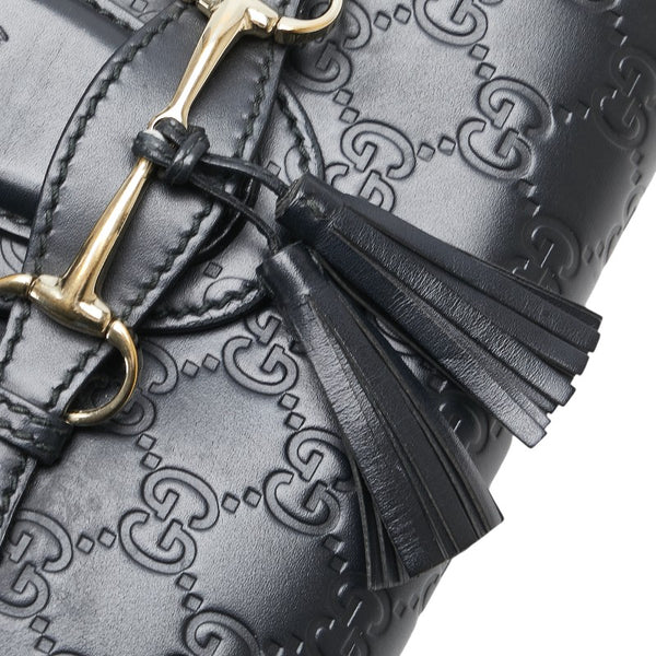 グッチ グッチシマ エミリー ホースビット 斜め掛け チェーン ショルダーバッグ 369622 ブラック レザー レディース GUCCI 【中古】