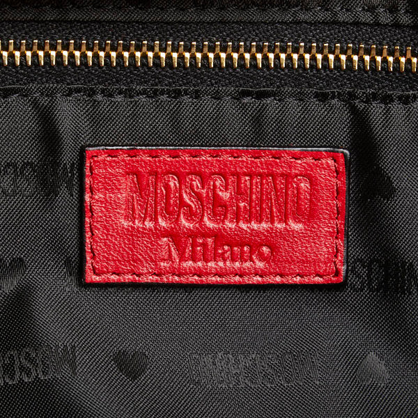モスキーノ バイカー ジャケット ライダース 斜め掛け チェーン ショルダーバッグ レッド レザー レディース MOSCHINO 【中古】