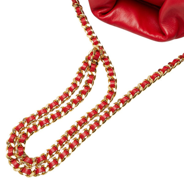 モスキーノ バイカー ジャケット ライダース 斜め掛け チェーン ショルダーバッグ レッド レザー レディース MOSCHINO 【中古】