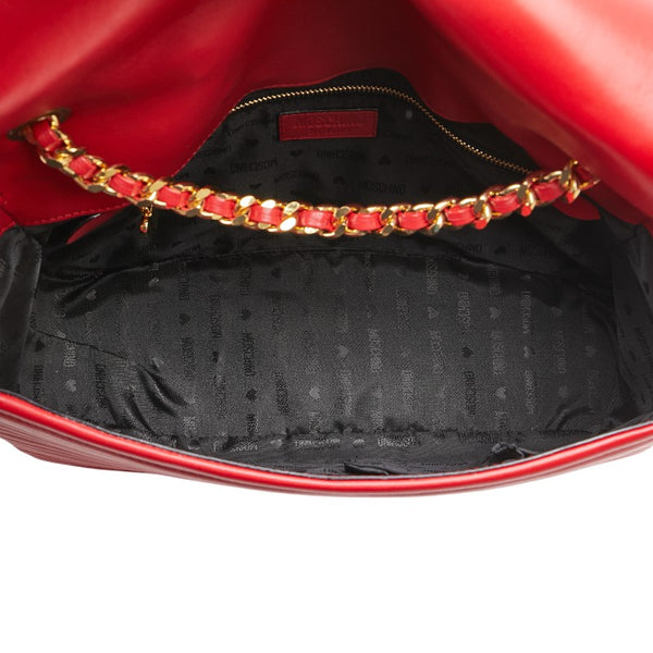 モスキーノ バイカー ジャケット ライダース 斜め掛け チェーン ショルダーバッグ レッド レザー レディース MOSCHINO 【中古】