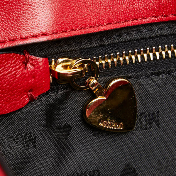 モスキーノ バイカー ジャケット ライダース 斜め掛け チェーン ショルダーバッグ レッド レザー レディース MOSCHINO 【中古】