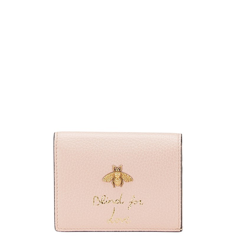 グッチ アニマリエ ビー 二つ折り財布 460185 ピンク レザー レディース GUCCI 【中古】