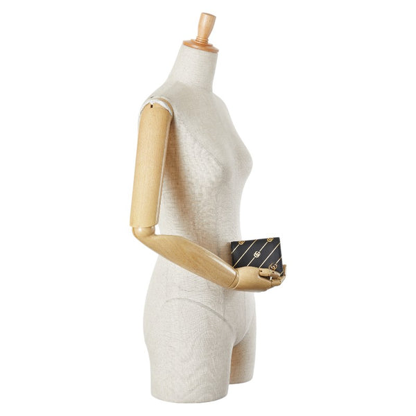 グッチ 二つ折り財布 コンパクトウォレット 548071 ブラック ゴールド レザー レディース GUCCI 【中古】