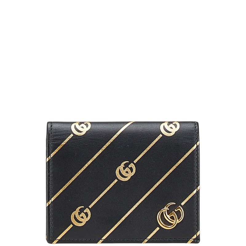 グッチ 二つ折り財布 コンパクトウォレット 548071 ブラック ゴールド レザー レディース GUCCI 【中古】