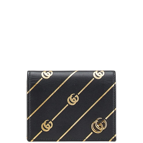 グッチ 二つ折り財布 コンパクトウォレット 548071 ブラック ゴールド レザー レディース GUCCI 【中古】