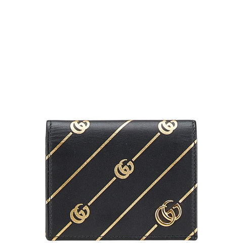 グッチ 二つ折り財布 コンパクトウォレット 548071 ブラック ゴールド レザー レディース GUCCI 【中古】