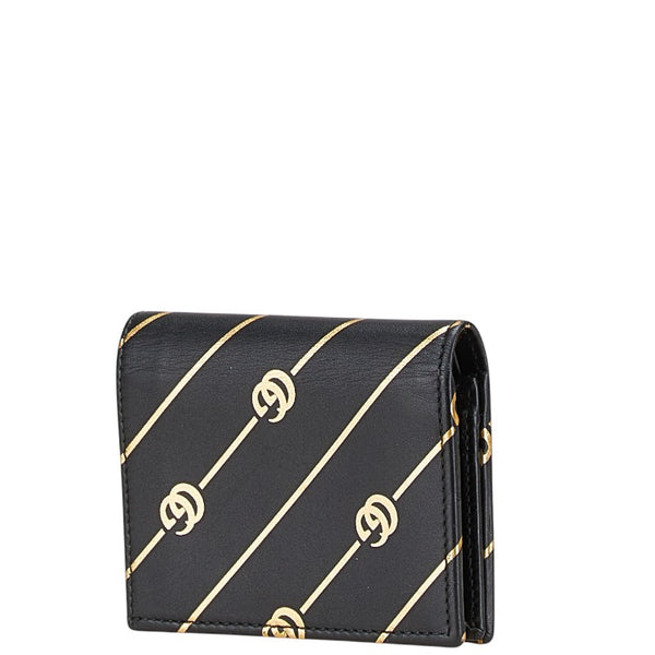 グッチ 二つ折り財布 コンパクトウォレット 548071 ブラック ゴールド レザー レディース GUCCI 【中古】