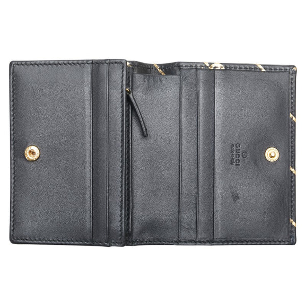 グッチ 二つ折り財布 コンパクトウォレット 548071 ブラック ゴールド レザー レディース GUCCI 【中古】