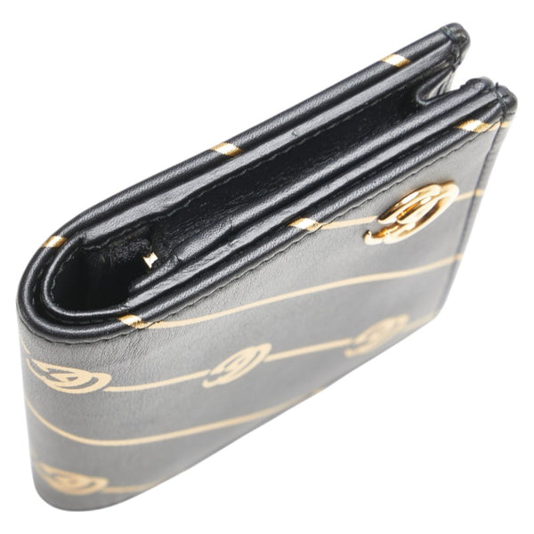 グッチ 二つ折り財布 コンパクトウォレット 548071 ブラック ゴールド レザー レディース GUCCI 【中古】