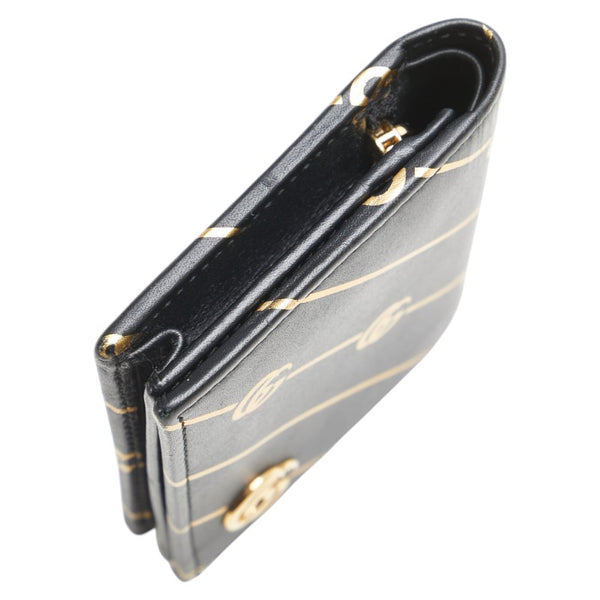 グッチ 二つ折り財布 コンパクトウォレット 548071 ブラック ゴールド レザー レディース GUCCI 【中古】