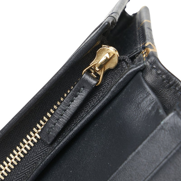 グッチ 二つ折り財布 コンパクトウォレット 548071 ブラック ゴールド レザー レディース GUCCI 【中古】