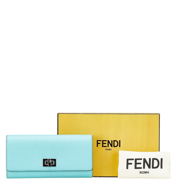 フェンディ ピーカブー 長財布 8M0427 ライトブルー レザー レディース FENDI 【中古】