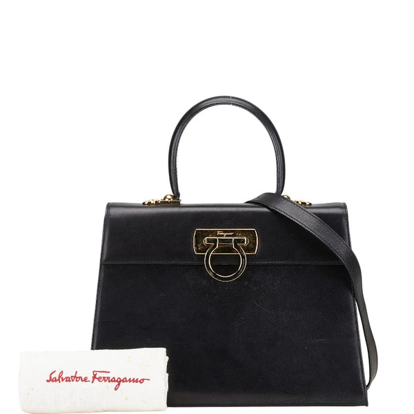 サルヴァトーレフェラガモ ガンチーニ ハンドバッグ ショルダーバッグ 2WAY O21 2181 ブラック レザー レディース Salvatore Ferragamo 【中古】