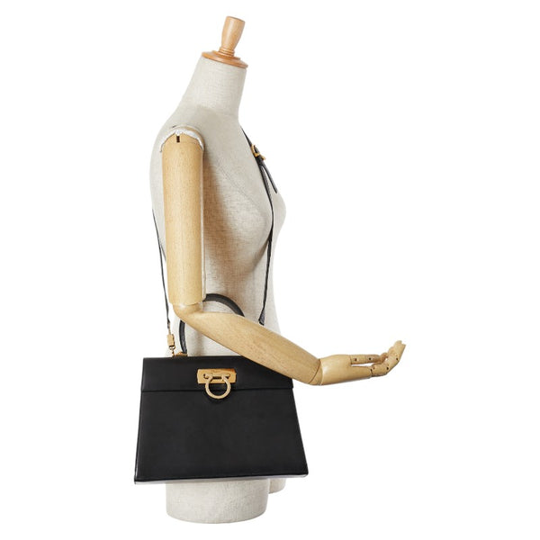 サルヴァトーレフェラガモ ガンチーニ ハンドバッグ ショルダーバッグ 2WAY O21 2181 ブラック レザー レディース Salvatore Ferragamo 【中古】