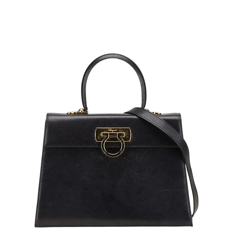 サルヴァトーレフェラガモ ガンチーニ ハンドバッグ ショルダーバッグ 2WAY O21 2181 ブラック レザー レディース Salvatore Ferragamo 【中古】