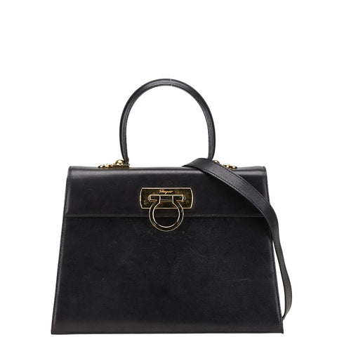 サルヴァトーレフェラガモ ガンチーニ ハンドバッグ ショルダーバッグ 2WAY O21 2181 ブラック レザー レディース Salvatore Ferragamo 【中古】