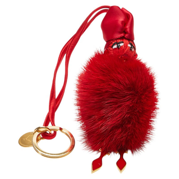 クリスチャンルブタン ファードール キーホルダー バッグチャーム レッド ゴールド メッキ ミンクファー レディース Christian Louboutin 【中古】