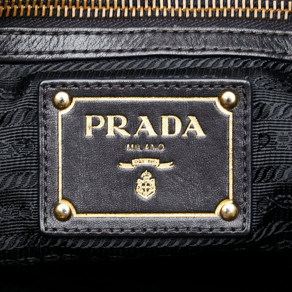 プラダ 三角ロゴプレート キルティング チェーン ショルダーバッグ トートバッグ ブラック ナイロン レザー レディース PRADA 【中古】