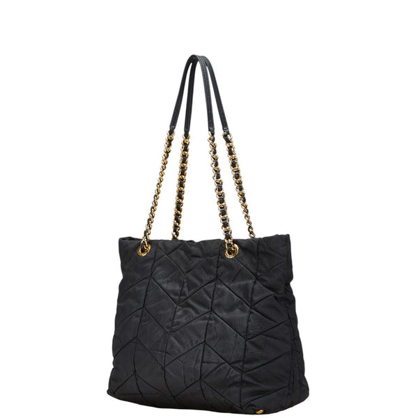 プラダ 三角ロゴプレート キルティング チェーン ショルダーバッグ トートバッグ ブラック ナイロン レザー レディース PRADA 【中古】