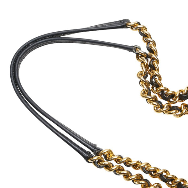 プラダ 三角ロゴプレート キルティング チェーン ショルダーバッグ トートバッグ ブラック ナイロン レザー レディース PRADA 【中古】