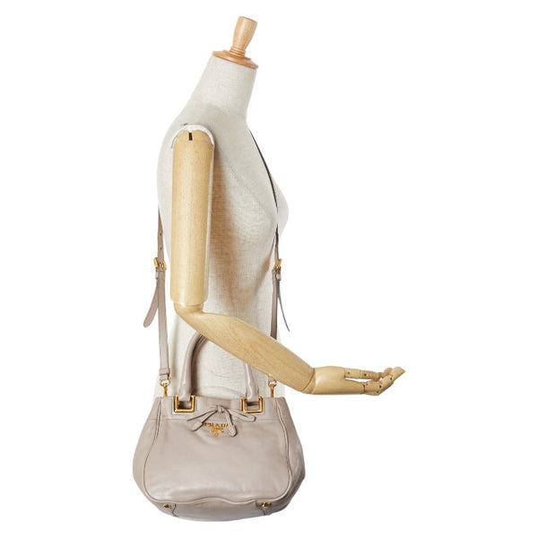 プラダ リボン ハンドバッグ ショルダーバッグ 2WAY ベージュ レザー レディース PRADA 【中古】