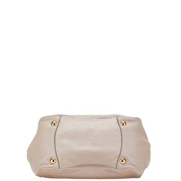 プラダ リボン ハンドバッグ ショルダーバッグ 2WAY ベージュ レザー レディース PRADA 【中古】