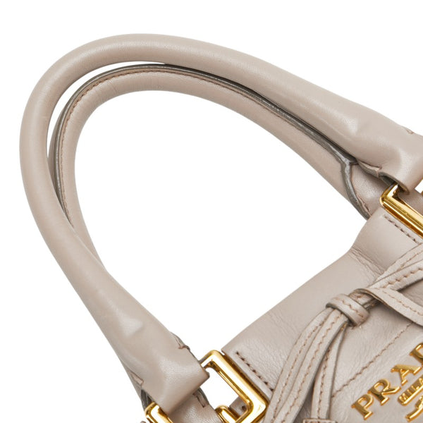 プラダ リボン ハンドバッグ ショルダーバッグ 2WAY ベージュ レザー レディース PRADA 【中古】