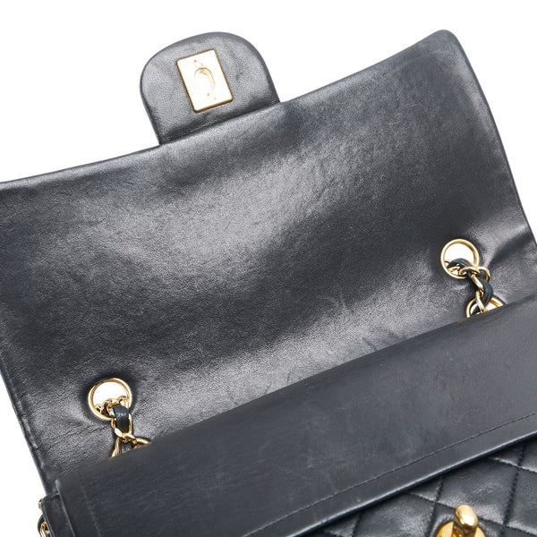 シャネル ココマーク マトラッセ25 ダブルフラップ チェーン ショルダーバッグ ブラック ラムスキン レディース CHANEL 【中古】