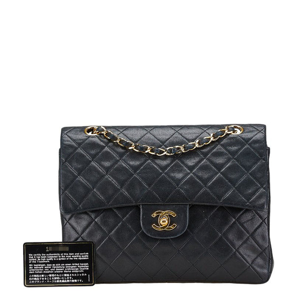 シャネル ココマーク マトラッセ25 ダブルフラップ チェーン ショルダーバッグ ブラック ラムスキン レディース CHANEL 【中古】