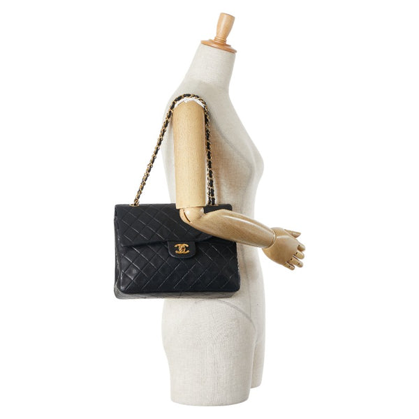 シャネル ココマーク マトラッセ25 ダブルフラップ チェーン ショルダーバッグ ブラック ラムスキン レディース CHANEL 【中古】