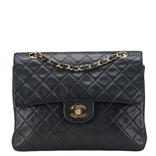 シャネル ココマーク マトラッセ25 ダブルフラップ チェーン ショルダーバッグ ブラック ラムスキン レディース CHANEL 【中古】