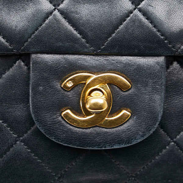 シャネル ココマーク マトラッセ25 ダブルフラップ チェーン ショルダーバッグ ブラック ラムスキン レディース CHANEL 【中古】