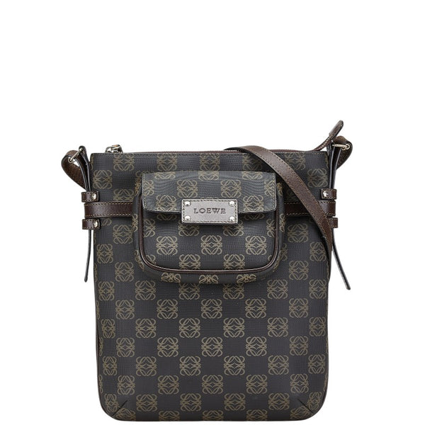 ロエベ アナグラム 斜め掛け ショルダーバッグ ブラック ブラウン PVC レザー レディース LOEWE 【中古】