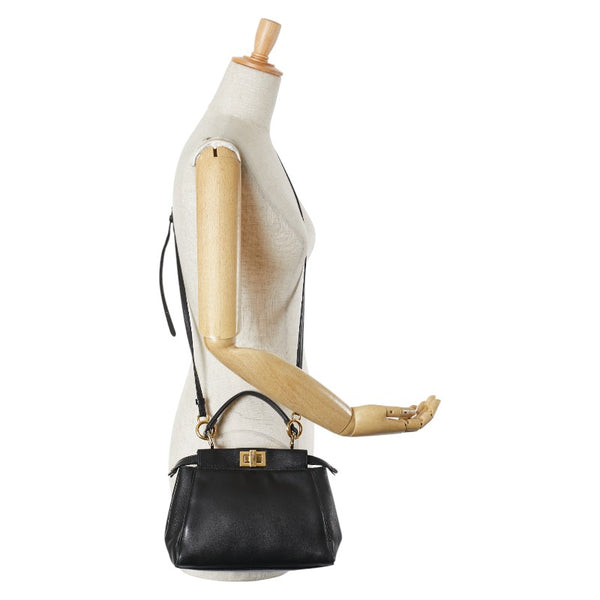 フェンディ ミニピーカブー ハンドバッグ ショルダーバッグ 2WAY 8BN244 ブラック レザー レディース FENDI 【中古】