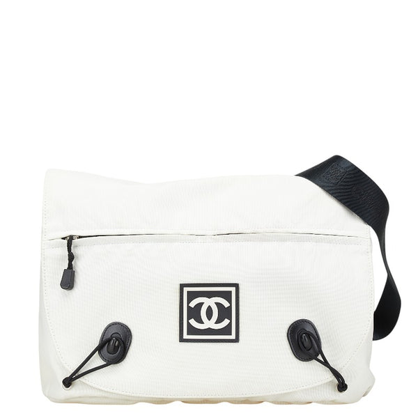 シャネル スポーツライン ココマーク ショルダーバッグ メッセンジャーバッグ オフホワイト ナイロン レザー レディース CHANEL 【中古】