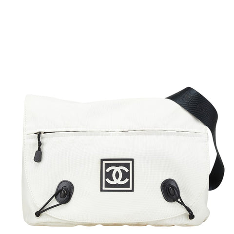 シャネル スポーツライン ココマーク ショルダーバッグ メッセンジャーバッグ オフホワイト ナイロン レザー レディース CHANEL 【中古】