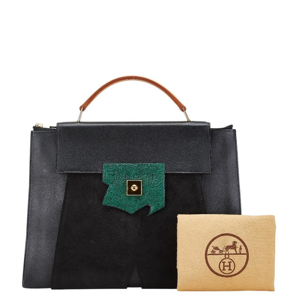 エルメス プレジデント トートバッグ ブラック グリーン リザード ヴォーグレネ ドブリス レディース HERMES 【中古】